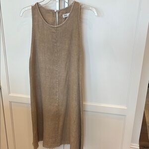 Zara Tan Linen Sleeveless Dress